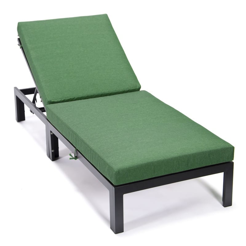 Chelsea Heavy-Duty Aluminum Outdoor Chaise Lounge with Machine-Washable Fade-Resistant Cushions, Lay-Flat Design - Green