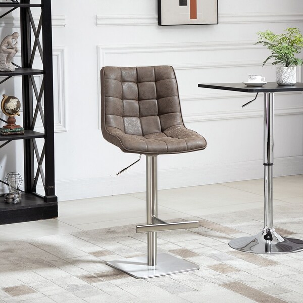 2 pcs Adjustable Swivel Barstool Bar Pub Stools Black PU Button Tufted Back Seat 