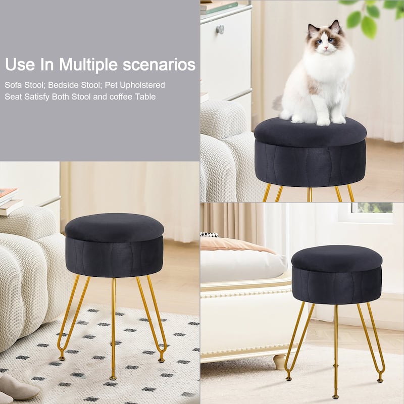 VECELO Multi-Functional Velvet Vanity Stool Chairs 18.5"H Tufted Small Stools with Metal Legs Modern Storage Footstool Ottomans