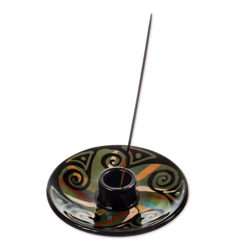 Novica Handmade Ancestral Swirls Ceramic Incense Holder