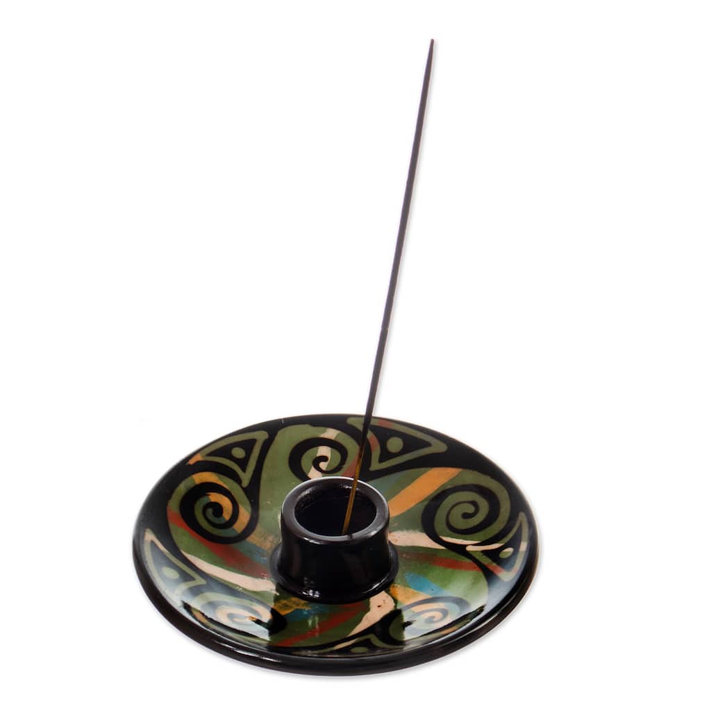 Novica Handmade Ancestral Swirls Ceramic Incense Holder