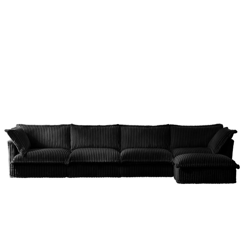 156" Corduroy Modular Sectional Sofa w/ Removable Slipcovers, Ottoman