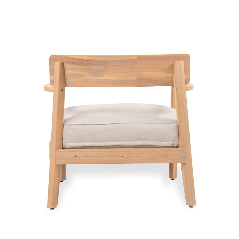 Roomfitters Mallorca Outdoor Acacia Wood Club Chair with Seat Cushion, Teak Finish and Beige Fabric