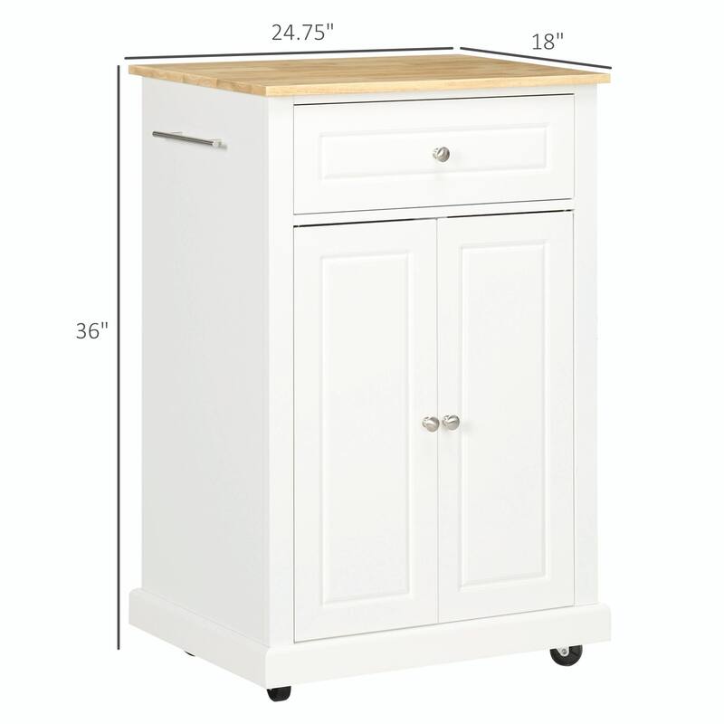 Rolling Kitchen Island Cart with Drawer, Adjustable Shelf, and 2 Towel Racks