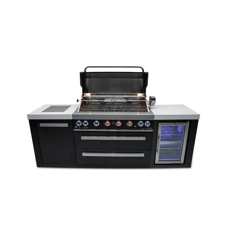 Mont Alpi MAi805-BSSFC-COMBO Black Stainless Steel Modular Outdoor Kitchen Island with Charcoal Tray Griddle Plate & Pizza Oven