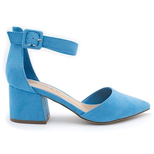 pointed ankle strap block heels