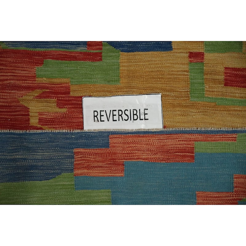 Hand Woven Oriental 100% Wool Carpet Southwestern Modern Multi-Colored Kilim Area Rug - 9' 10'' X 8' 2''