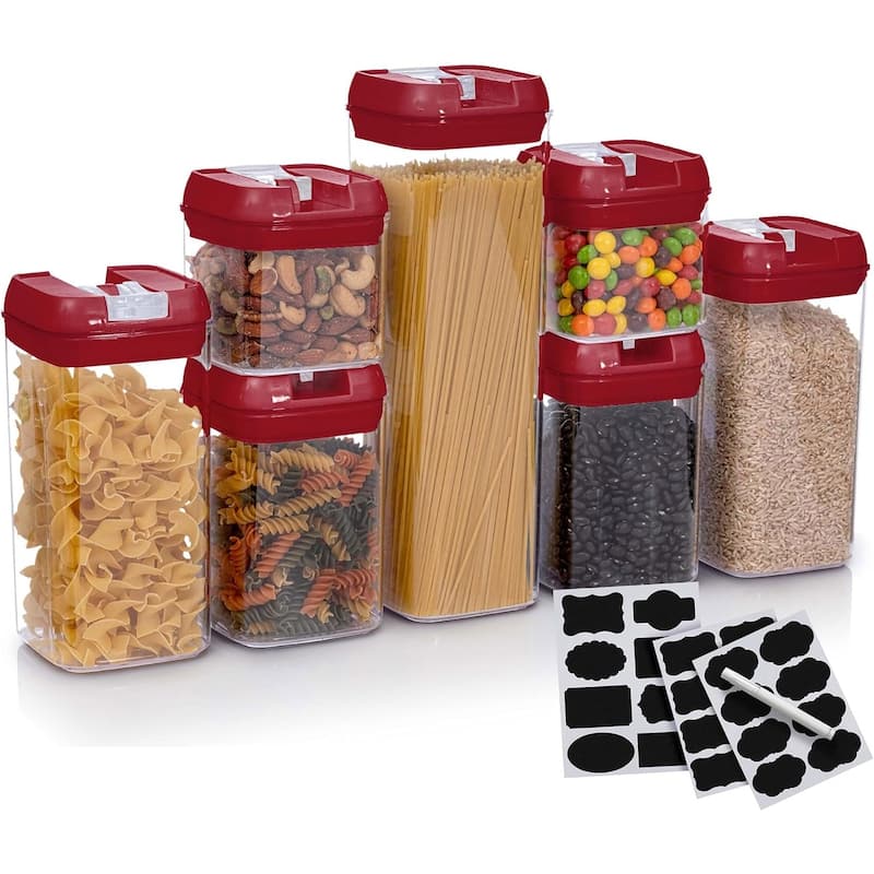 Cheer Collection 7-piece Stackable Airtight Food Storage Container Set - Red