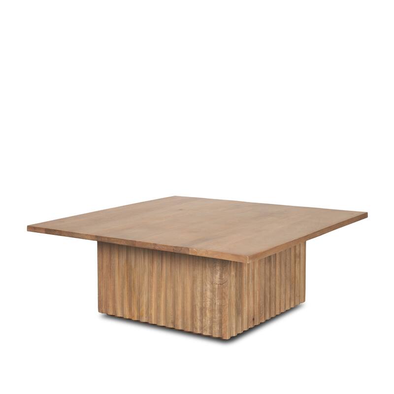 June Light Brown Wood w/ Fluting Square Coffee Table - Light Brown