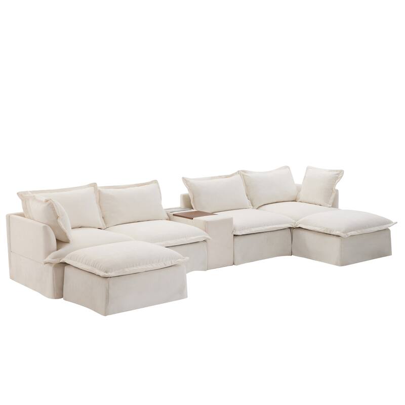 U-Shaped Wide Seat Sectional Sofa w/Console, 2 Ottoman, Cup Holder, USB