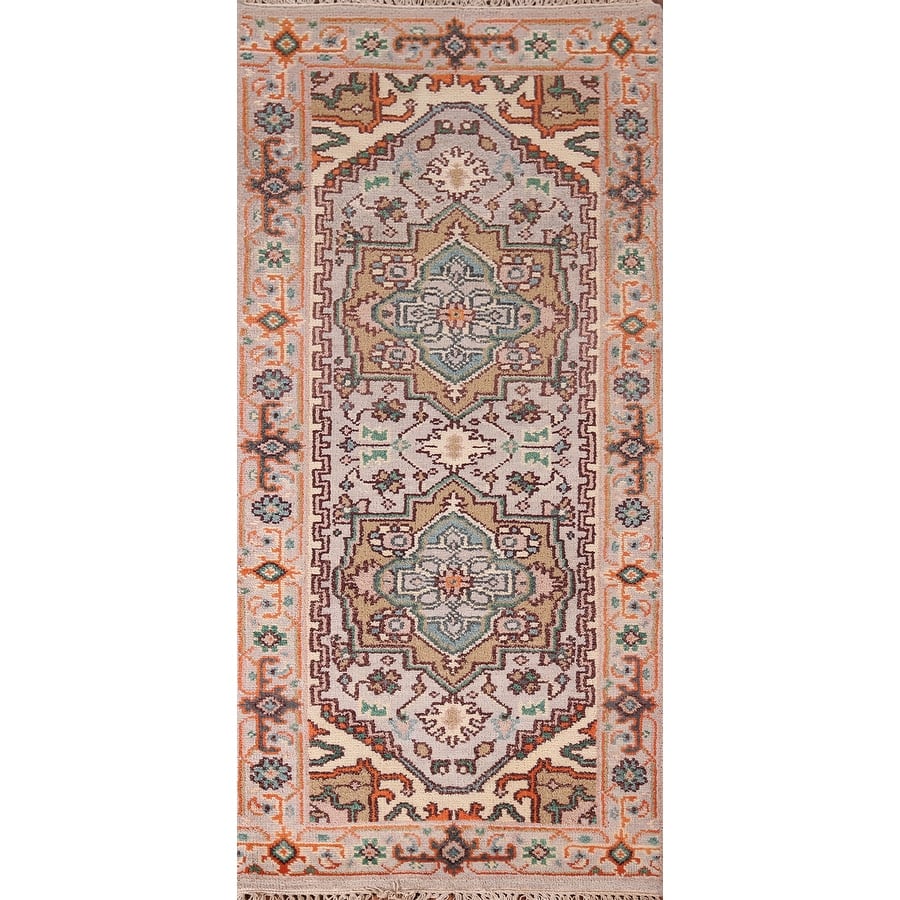 Gray Geometric Heriz Serapi Accent Rug Hand-Knotted Wool Carpet - 2'6"x 5'11"