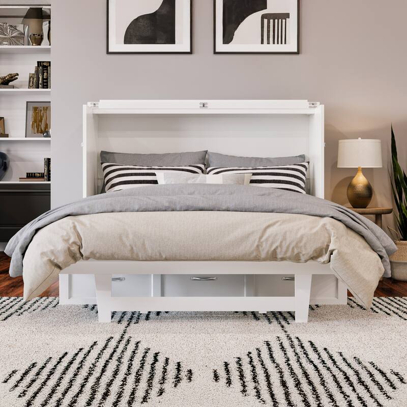 AFI Northfield Murphy Bed Chest with 6" Mattress, Storage Drawer & Built-In Charger