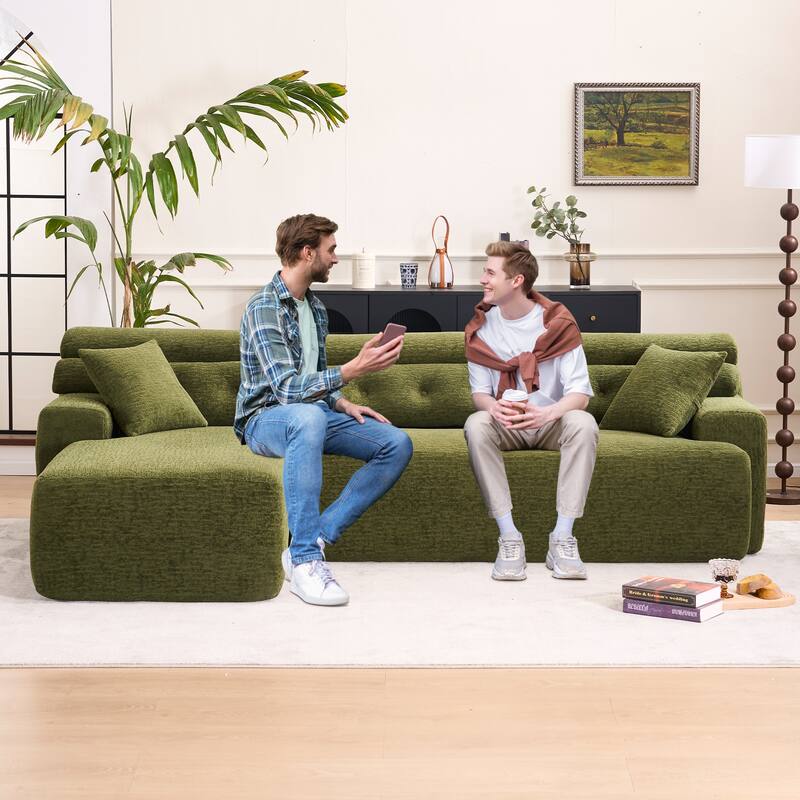 Modern Chenille Convertible L-Shaped 4-Seater Modular Sectional Sofa with 2 Pillows for Apartment Living Room