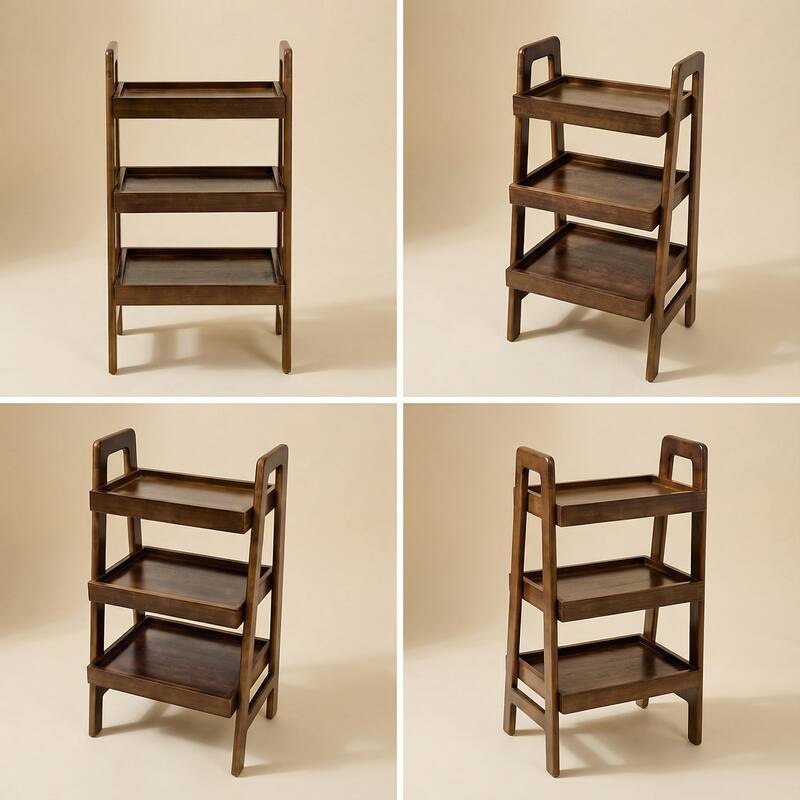 Anmytek Solid Wood 3 Tier Ladder Shelf Walnut Freestanding Open Storage Bookshelf and Display Rack for Home Office Space Saving