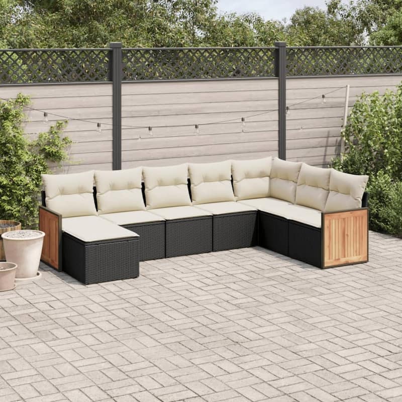 vidaXL Patio Sofa Set with Cushions Outdoor Conversation Furniture Poly Rattan - 21.7 x 21.7 x 14.6 in - Black and cream without table