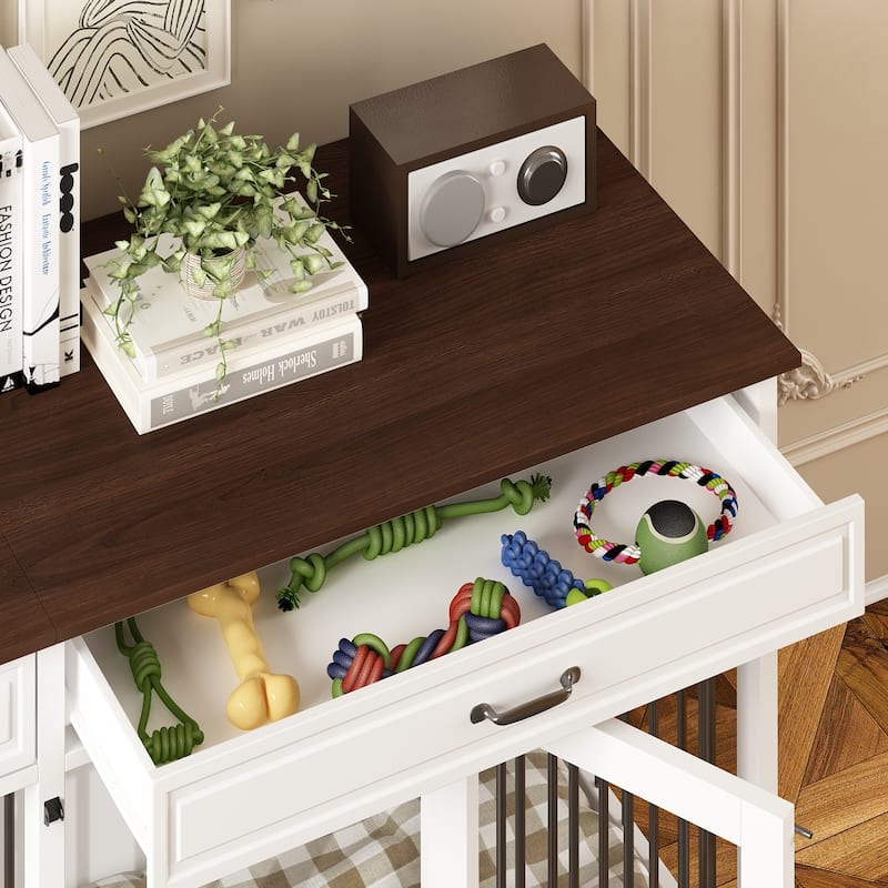 72.4 Inch Wooden Large Furniture Dog Crate with Drawers & Divider