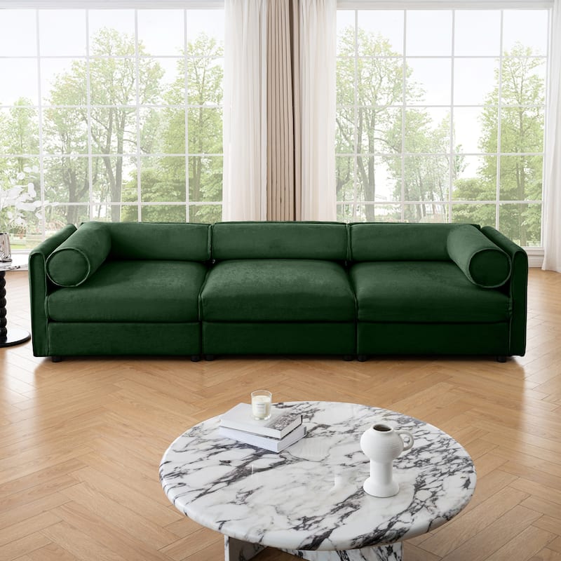 Modern 3 Deep Seat Modular Sofa with Storage, Cylindrical Backrest & Armrests