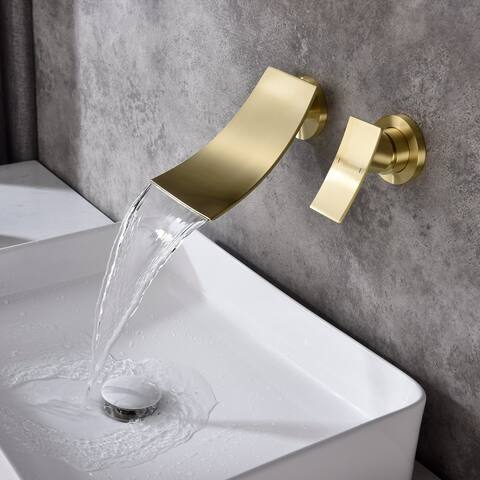 Brushed Gold Wall Mount Widespread Bathroom Faucet