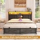 preview thumbnail 12 of 67, Upholstered Bed Frame with Storage Shelving, Platform Beds with Charge Station and LED Lights