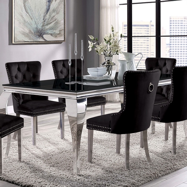 Furniture of America Pizo Glam 79 inch Chrome Leg Glass Top Dining