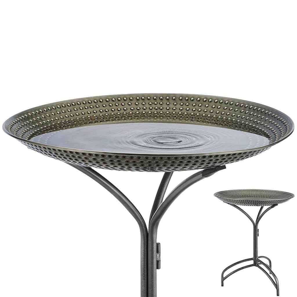 20" Pewter Copper Bird Bath with Stand