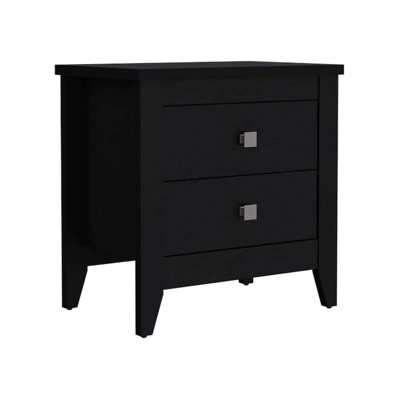 Two Shelves Nightstand with Four Legs, Black Wengue Finish