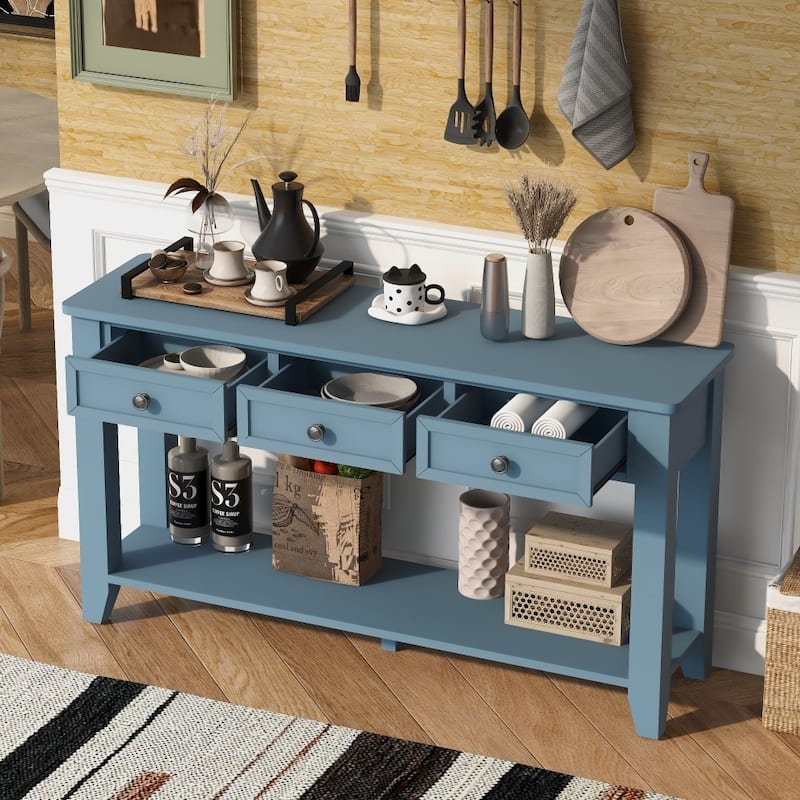 55.4" Modern Console Table Solid Wood Sideboard with 3 Storage Drawers