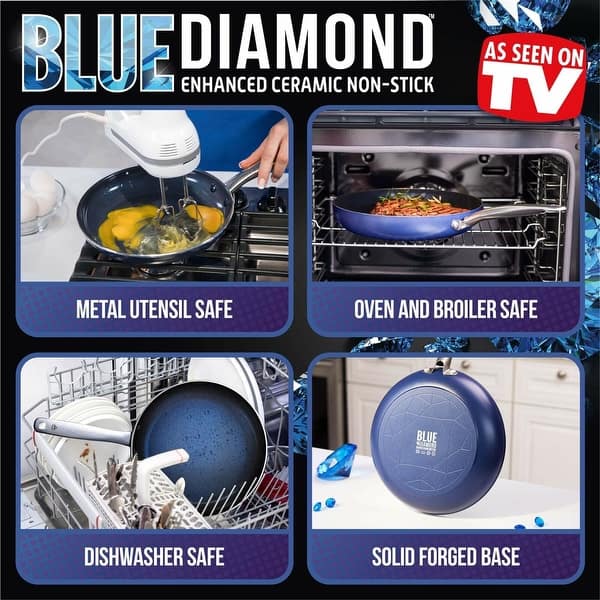 10 Piece Blue Diamond Ceramic Non-Stick Cookware Set - Bed Bath