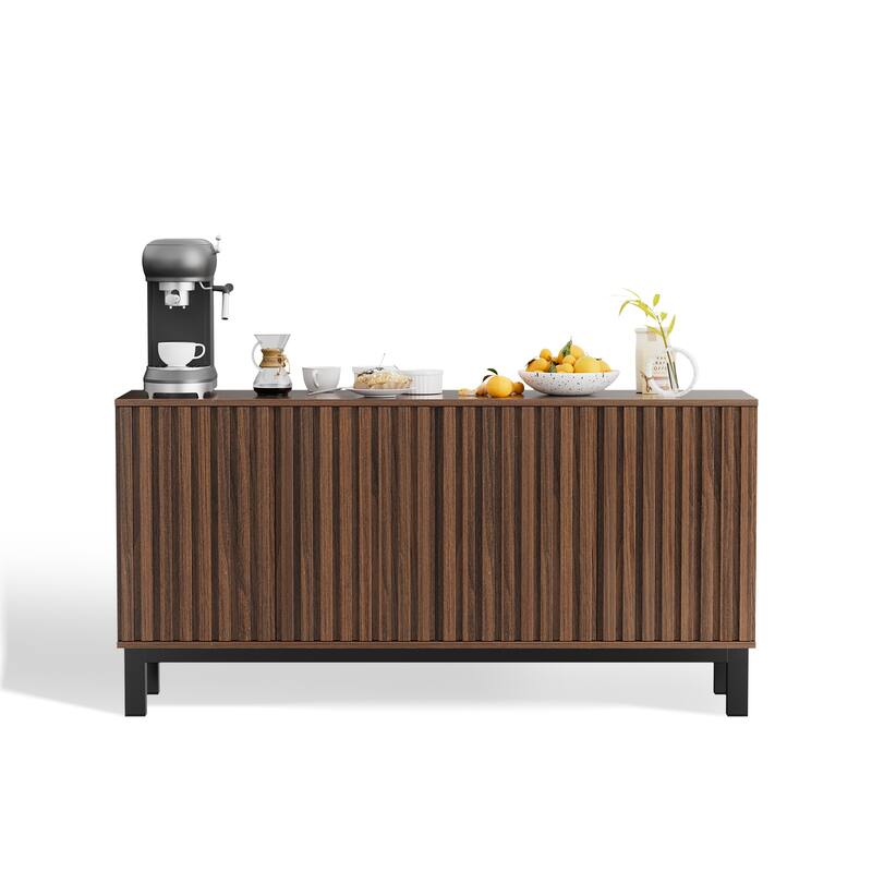 Pocassy 63" Buffet Cabinet with Storage 4 Fluted Doors