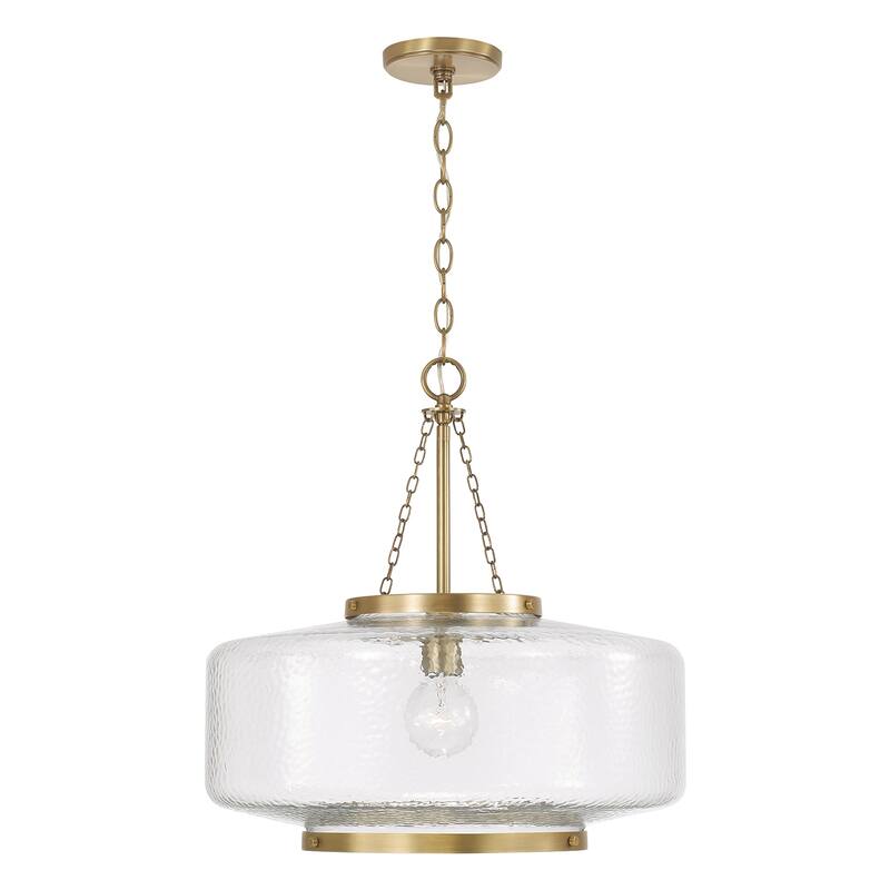 19.75" W x 20.25" H 1-Light Cloche Pendant in Aged Brass with Organic Hammered Glass - 19.75"W x 20.75"H - 19.75"W x 20.75"H - Aged Brass