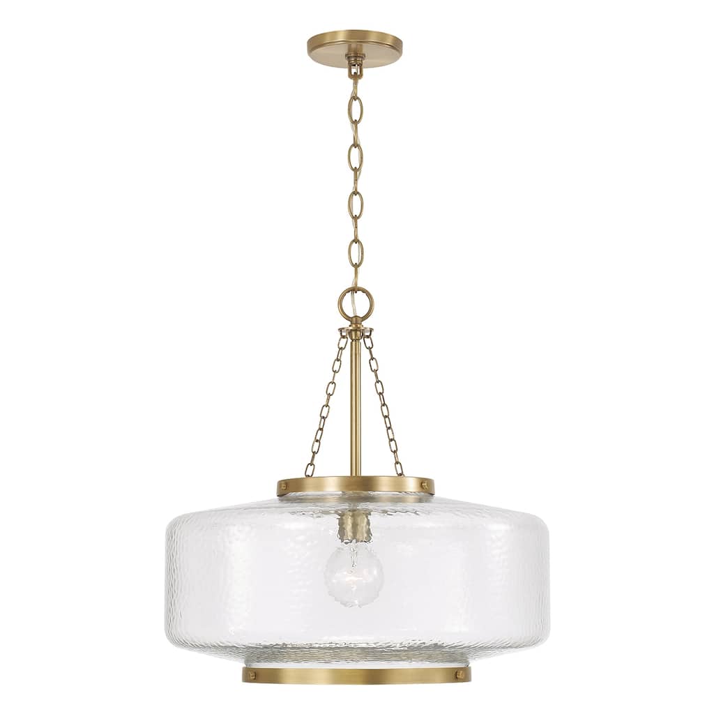 19.75" W x 20.25" H 1-Light Cloche Pendant in Aged Brass with Organic Hammered Glass - 19.75"W x 20.75"H