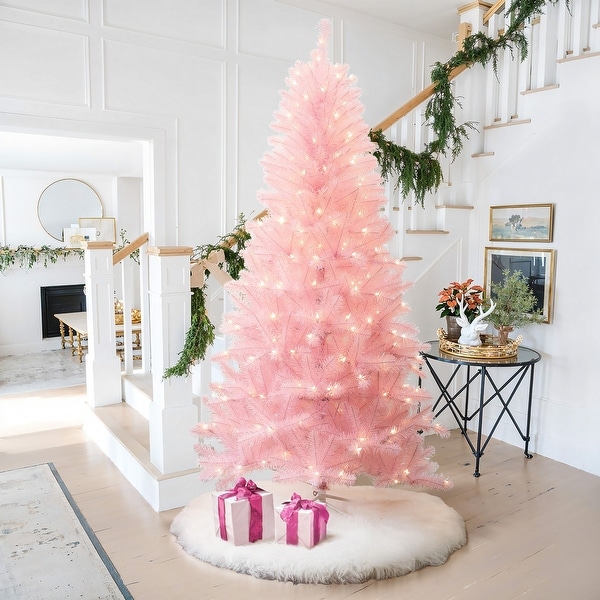 LuxenHome 6.5ft Pre Lit Pink Full Artificial Christmas Tree