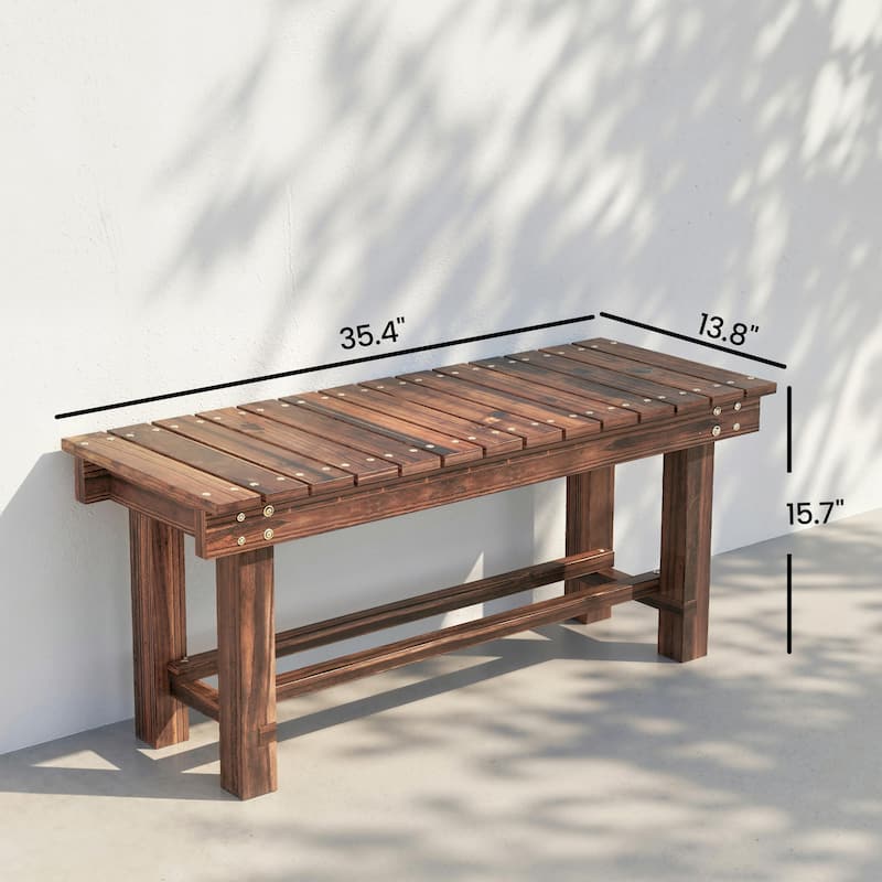 Outsunny 35.4" Wooden Garden Bench with Storage Shelf, 2 Seater, Suitable for Patio, Balcony, Outdoor Bench, Carbonized Wood