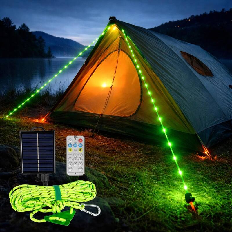 Novelty Lights Solar Paracord Rope, 23ft Green Glow Rope with Remote - Green