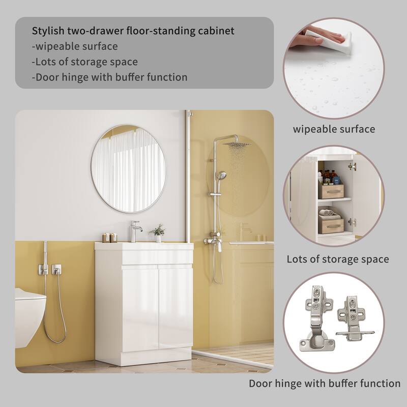 36" Bathroom Vanity With Top Ceramic Art Sink and Artificial Stone Slab, 2-Soft Close Door, Wall-Mounted Mounting Design