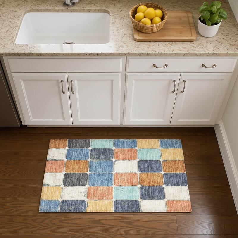 Premium Washable Super Soft Modern Blocks Mayfield Rug - Rust - 1'8" x 2'6"