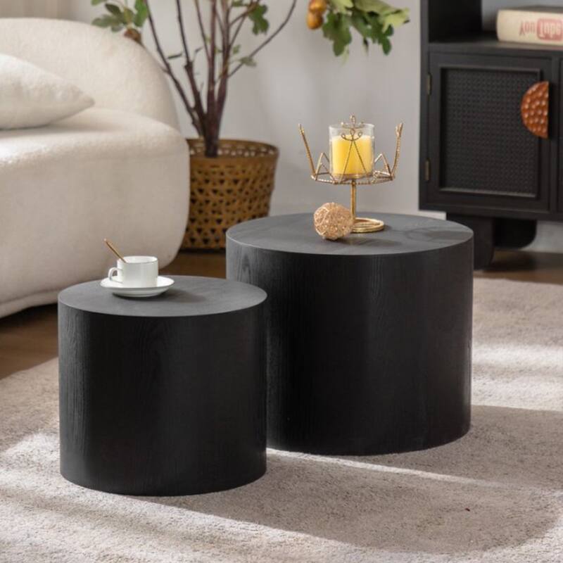 Nesting Coffee Table Set of 2, Round Wooden Coffee Tables, Circle Modern Table for Small Space, Living Room