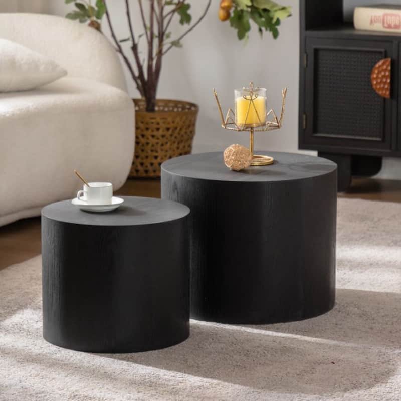 Nesting Coffee Table Set of 2, Round Wooden Coffee Tables Modern Circle Table for Small Space, Accent End and Side Table Set
