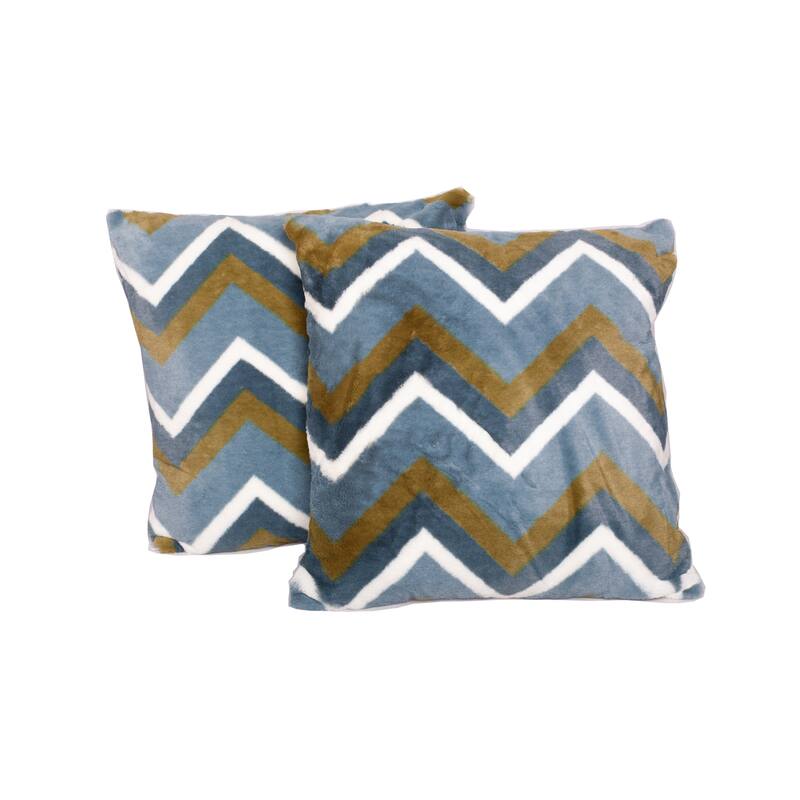 FauxFur Chevron Pillow Shell 2 Piece Set, NO INSERT - 20"x20" - Blue Green