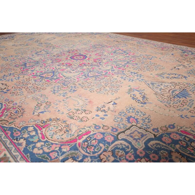 Mashad Persian Vintage Area Rug Handmade Wool Carpet - 6'7"x 9'11"