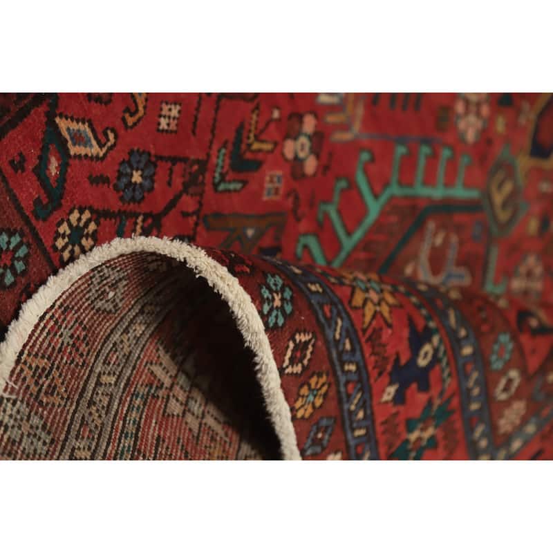 Hand Knotted Oriental 100% Wool Carpet Traditional Geometric Red Heriz Area Rug - 12' 9'' X 5' 1''