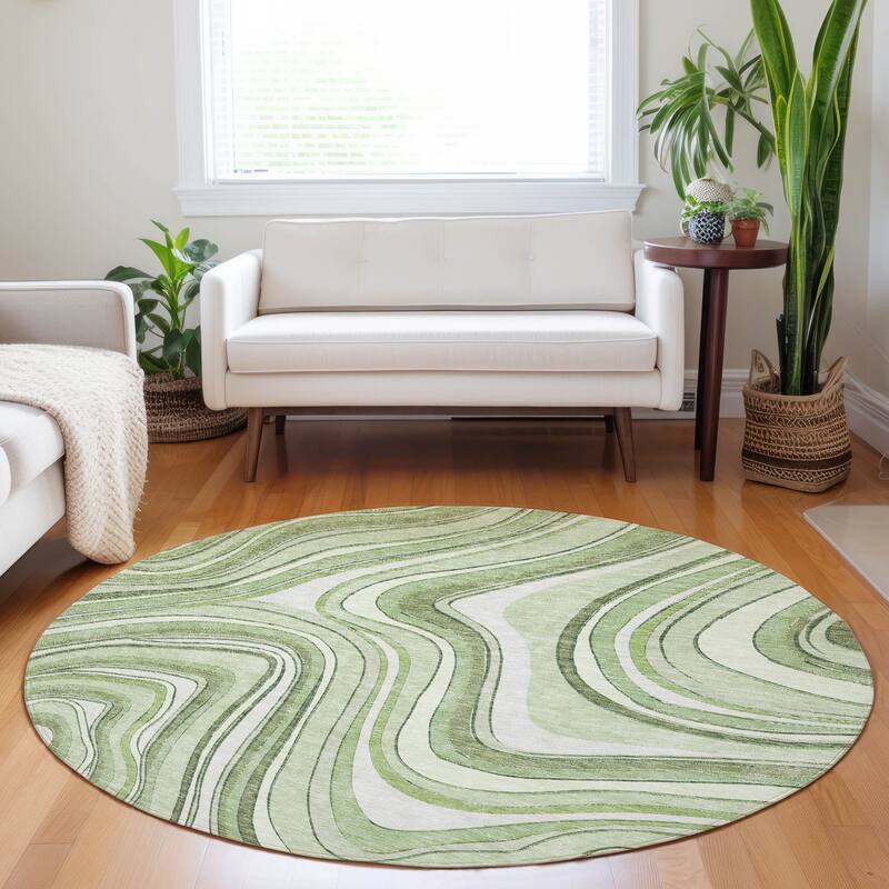 Premium Washable Super Soft Modern Waves Mayfield Rug - Aloe - 8' x 8' - Round