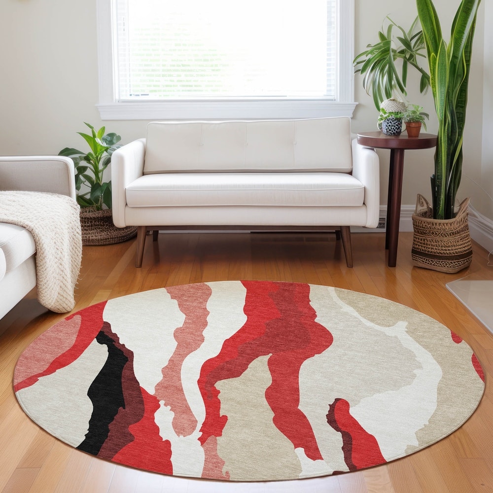 Machine Washable Indoor/ Outdoor Abstract Contemporary Chantille Rug