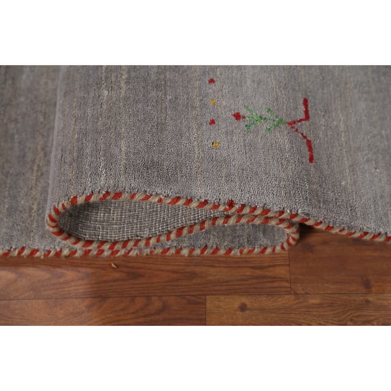 Gray Gabbeh Oriental Runner Rug Hand-Knotted Wool Carpet - 2'9"x 9'7"