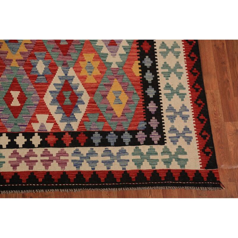 All-Over Trellis Kilim Oriental Area Rug Flatweave Wool Carpet - 8'4"x 9'5"