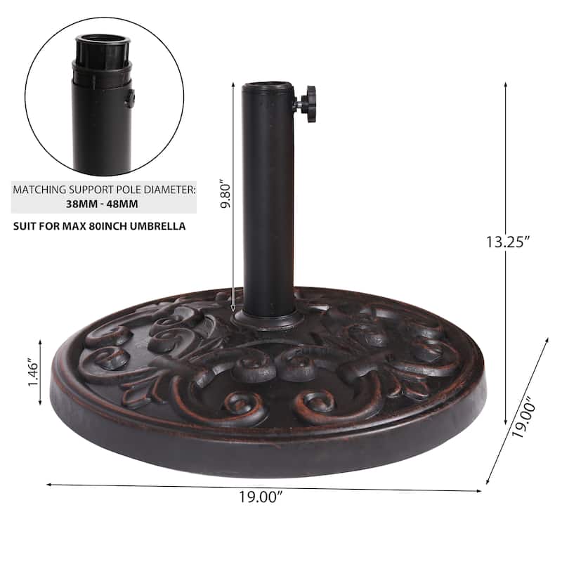 Roomfitters Gobi Resin Outdoor Umbrella Base with Scroll Pattern, Weather Resistant Bronze Finish