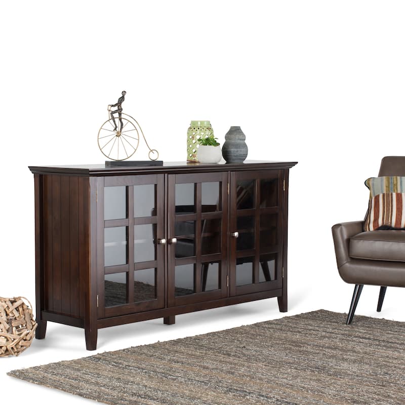 WYNDENHALL Normandy SOLID WOOD 62 inch Wide Transitional Wide Storage Cabinet - 62"w x 18"d x 34" h - Brunette Brown