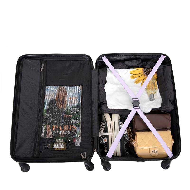 3 Piece ABS Hardside Luggage Sets Spinner Wheels Suitcase with Two Hooks and TSA Lock & Telescoping Handle