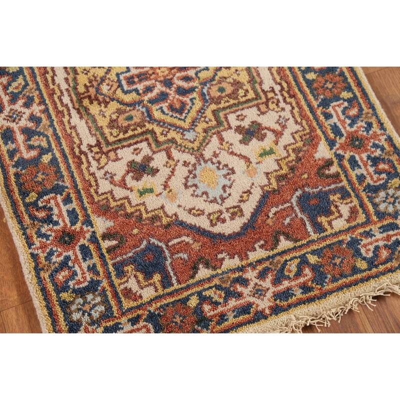 Geometric Heriz Serapi Indian Accent Rug Handmade Foyer Wool Carpet - 2'0"x 3'0"