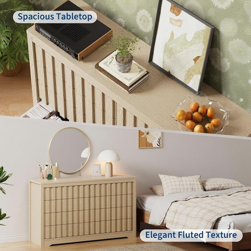 8 Drawers Fluted Dresser, with Handleless
